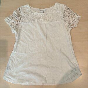 Charter Club White Lace Short Sleeve Shirt Top Size Small